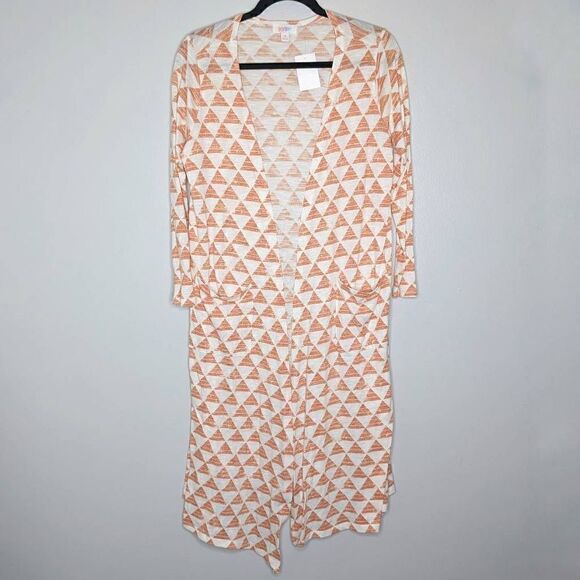 LuLaRoe Sarah Duster Cardigan Orange Triangles Medium - Picture 1 of 11